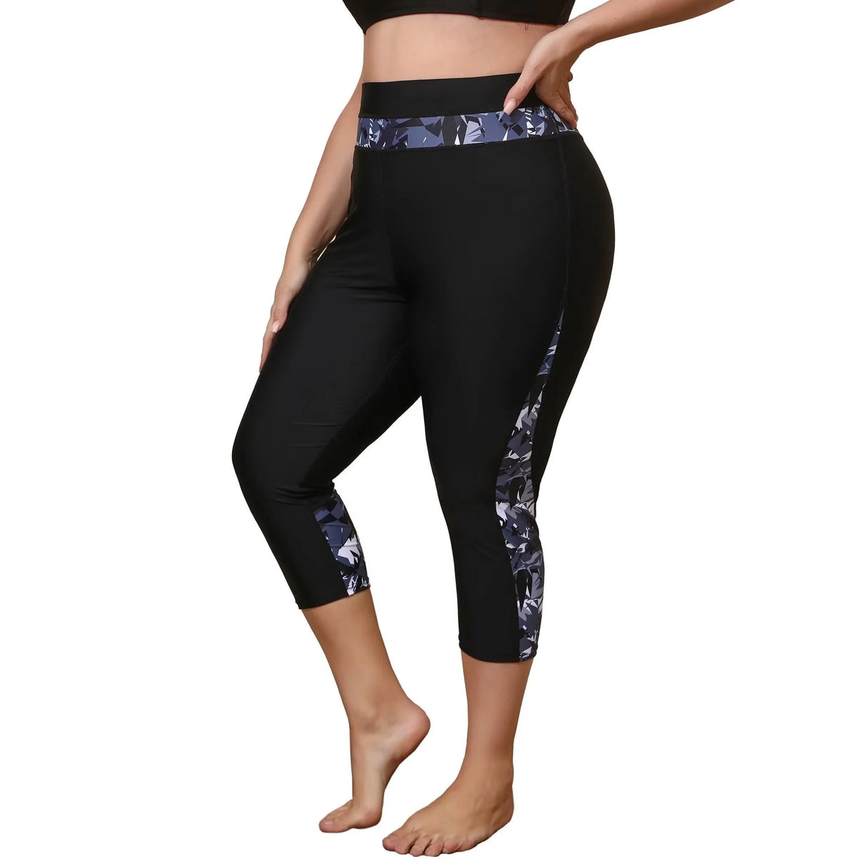 Charmo Plus Size Swim Bottoms for Womens High Waisted Swim Capris Long Swim Shorts