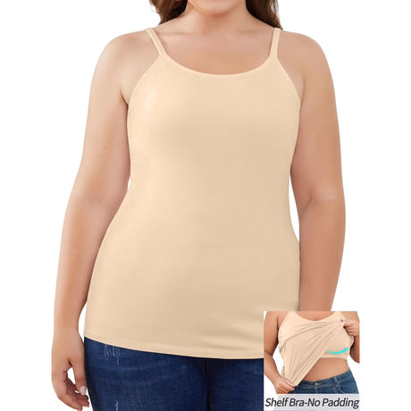 Charmo Plus Size Tank Tops for Womens Adjustable Strap Cotton Undershirt with Shelf Bra