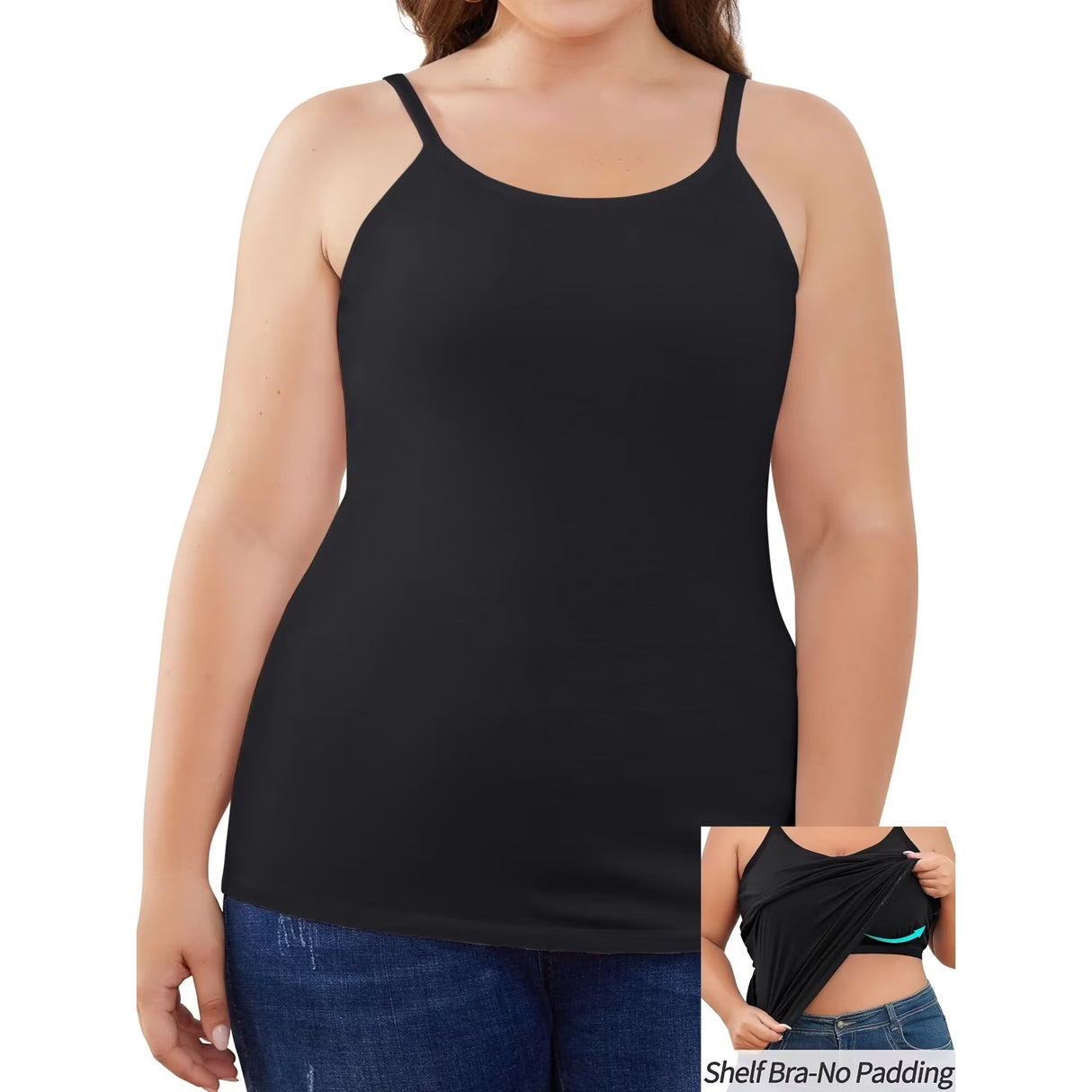 Charmo Plus Size Tank Tops for Womens Adjustable Strap Cotton Undershirt with Shelf Bra