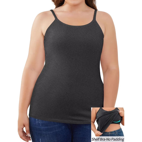 Charmo Plus Size Tank Tops for Womens Adjustable Strap Cotton Undershirt with Shelf Bra