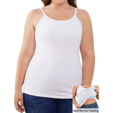 Charmo Plus Size Tank Tops for Womens Adjustable Strap Cotton Undershirt with Shelf Bra