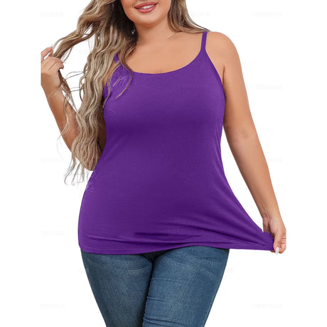 Charmo Plus Size Tank Tops for Womens Adjustable Strap Cotton Undershirt with Shelf Bra
