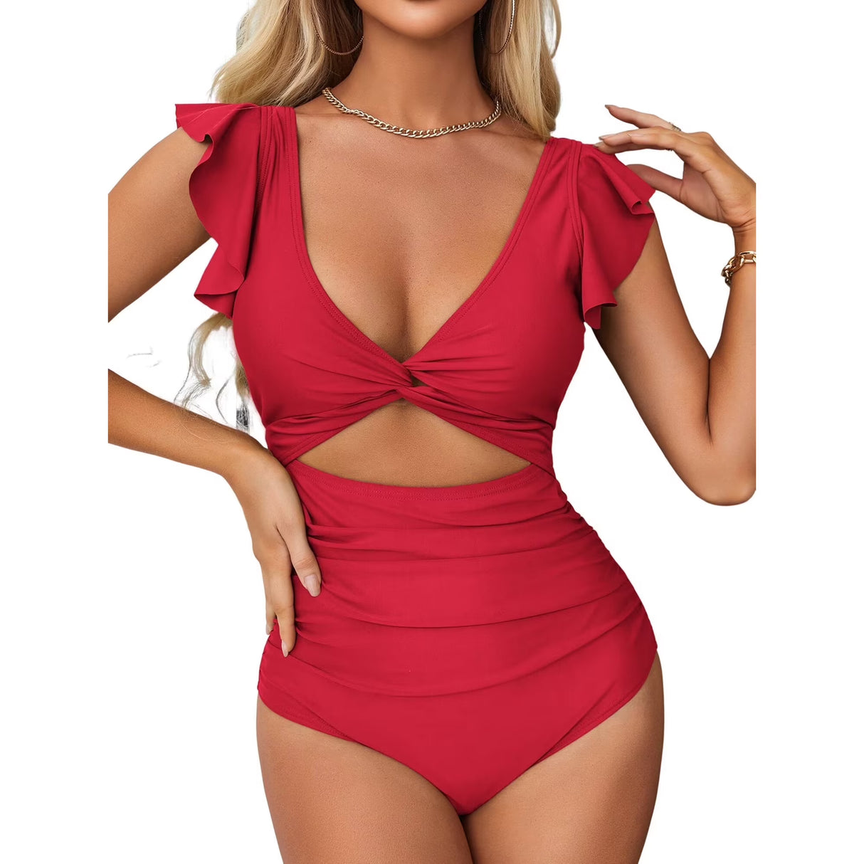 Charmo Women's One-Piece Swimsuit Ruffle Bathing Suit with Tummy Control Sexy Monokini Swimwear