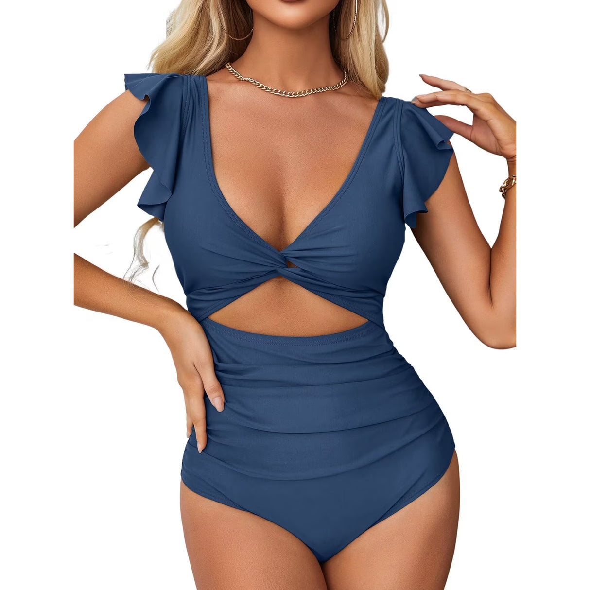 Charmo Women's One-Piece Swimsuit Ruffle Bathing Suit with Tummy Control Sexy Monokini Swimwear