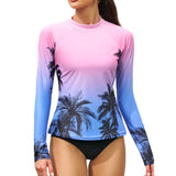 Charmo UPF 50+Swim Tops for Womens Long Sleeve Rashguard Printed Swim Shirts
