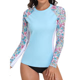 Charmo UPF 50+Swim Tops for Womens Long Sleeve Rashguard Printed Swim Shirts