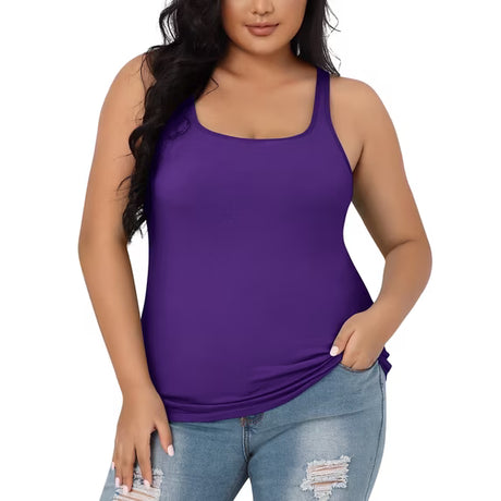 Charmo Womens Plus Size Cotton Tank Tops with Shelf Bra Adjustable Wider Strap Camisole Basic Undershirts 1X-5X