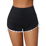 Charmo Scalloped Swim Shorts for Womens High Waisted Drawstring Swimsuit Bottoms Tankini Swim Board Shorts