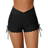 Charmo Scalloped Swim Shorts for Womens High Waisted Drawstring Swimsuit Bottoms Tankini Swim Board Shorts