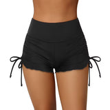 Charmo Scalloped Swim Shorts for Womens High Waisted Drawstring Swimsuit Bottoms Tankini Swim Board Shorts