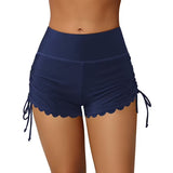 Charmo Scalloped Swim Shorts for Womens High Waisted Drawstring Swimsuit Bottoms Tankini Swim Board Shorts