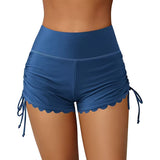 Charmo Scalloped Swim Shorts for Womens High Waisted Drawstring Swimsuit Bottoms Tankini Swim Board Shorts
