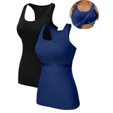 Charmo 2-Pack Cotton Tank Tops for Womens with Shelf Bra Racerback Yoga Camisole Workout Undershirts