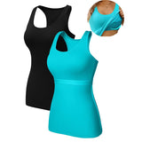 Charmo 2-Pack Cotton Tank Tops for Womens with Shelf Bra Racerback Yoga Camisole Workout Undershirts