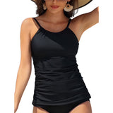 Charmo Women's High Neck Tankini Tops Built-in Bra Only Tummy Control Swimsuit Tops Ruched Swim Tops Without Bottoms