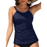 Charmo Women's High Neck Tankini Tops Built-in Bra Only Tummy Control Swimsuit Tops Ruched Swim Tops Without Bottoms