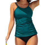 Charmo Women's High Neck Tankini Tops Built-in Bra Only Tummy Control Swimsuit Tops Ruched Swim Tops Without Bottoms