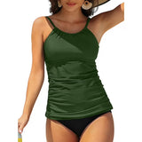 Charmo Women's High Neck Tankini Tops Built-in Bra Only Tummy Control Swimsuit Tops Ruched Swim Tops Without Bottoms