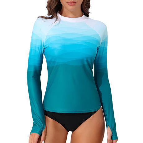 Charmo UPF 50+Swim Tops for Womens Long Sleeve Rashguard Printed Swim Shirts