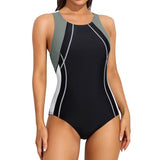 Charmo Color Blocked One Piece Swimsuit for Womens Athletic Bathing Suits Training Sport Slimming Swimwear