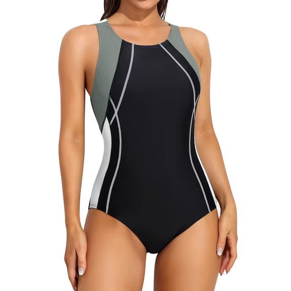 Charmo Color Blocked One Piece Swimsuit for Womens Athletic Bathing Suits Training Sport Slimming Swimwear