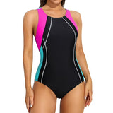 Charmo Color Blocked One Piece Swimsuit for Womens Athletic Bathing Suits Training Sport Slimming Swimwear