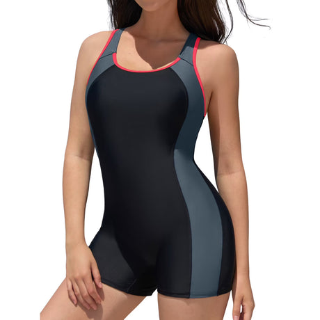 Charmo One Piece Tummy Control Swimsuits for Womens Color Blocked Boyleg Sports Swimwear Racerback Athletic Bathing Suits