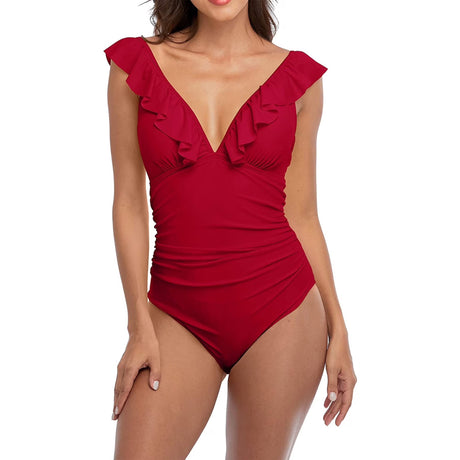 Charmo Women's One-Piece Swimsuit Ruffle Bathing Suit with Tummy Control Sexy Monokini Swimwear