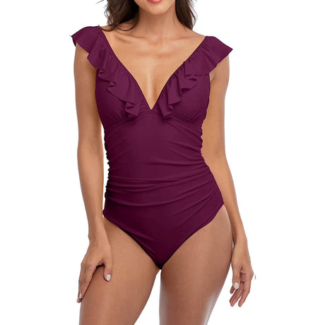 Charmo Women's One-Piece Swimsuit Ruffle Bathing Suit with Tummy Control Sexy Monokini Swimwear