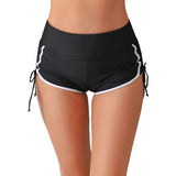 Charmo Scalloped Swim Shorts for Womens High Waisted Drawstring Swimsuit Bottoms Tankini Swim Board Shorts