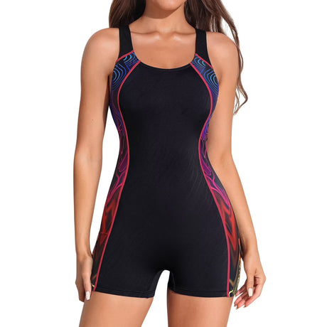 Charmo One Piece Tummy Control Swimsuits for Womens Color Blocked Boyleg Sports Swimwear Racerback Athletic Bathing Suits