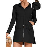 Asoul Women's Hooded UPF 50+ Rash Guard Long Sleeve UV Protection Zipper Swim Shirts Quick Dry Hiking Runing Shirts with Pockets