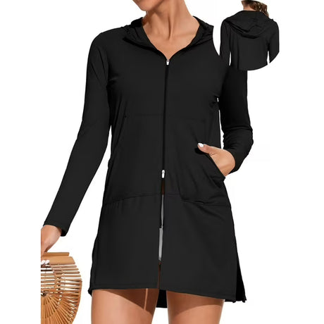 Asoul Women's Hooded UPF 50+ Rash Guard Long Sleeve UV Protection Zipper Swim Shirts Quick Dry Hiking Runing Shirts with Pockets