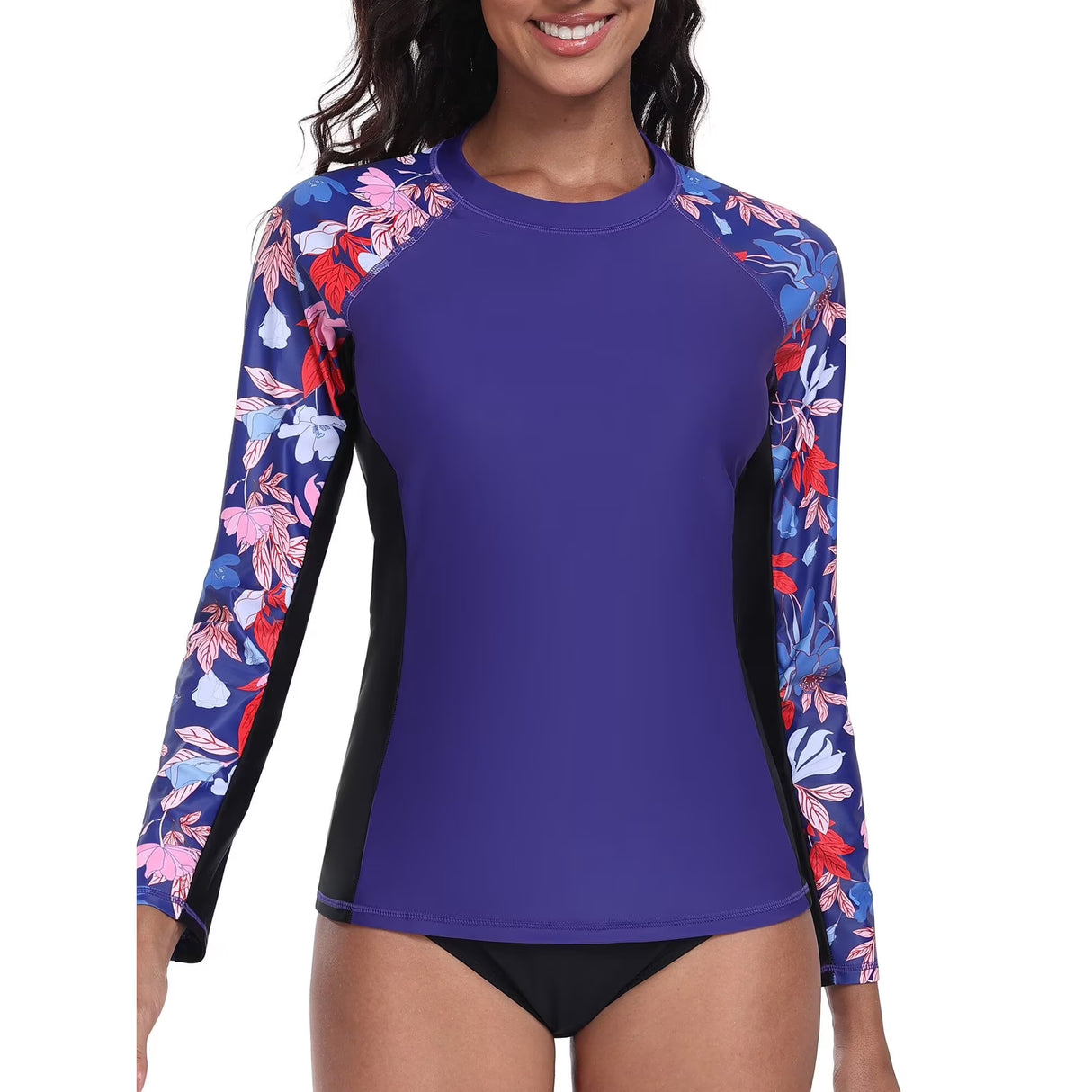 Charmo UPF 50+Swim Tops for Womens Long Sleeve Rashguard Printed Swim Shirts