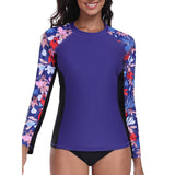 Charmo UPF 50+Swim Tops for Womens Long Sleeve Rashguard Printed Swim Shirts