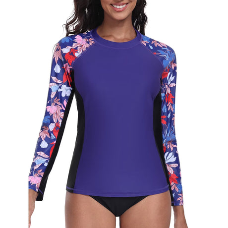 Charmo UPF 50+Swim Tops for Womens Long Sleeve Rashguard Printed Swim Shirts