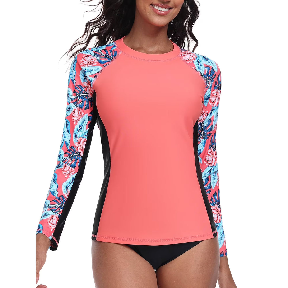 Charmo UPF 50+Swim Tops for Womens Long Sleeve Rashguard Printed Swim Shirts