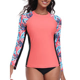 Charmo UPF 50+Swim Tops for Womens Long Sleeve Rashguard Printed Swim Shirts