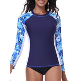 Charmo UPF 50+Swim Tops for Womens Long Sleeve Rashguard Printed Swim Shirts
