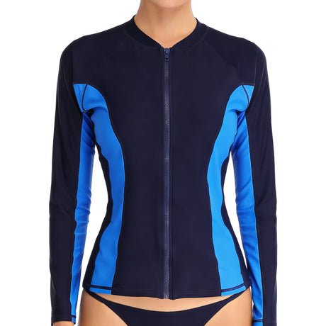 Charmo Women's Rash Guard UPF50+ SPF UV Protection Long Sleeve Swimsuit Tops Zip Front Swim Shirts Yoga Hiking Shirt Tops