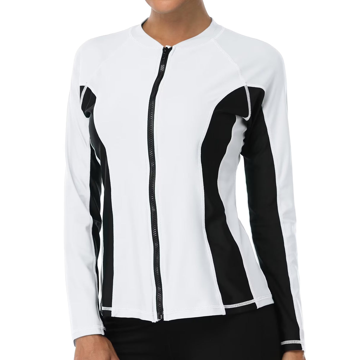 Charmo Women's Rash Guard UPF50+ SPF UV Protection Long Sleeve Swimsuit Tops Zip Front Swim Shirts Yoga Hiking Shirt Tops