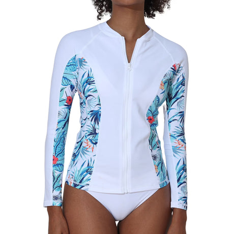 Charmo Women's Rash Guard UPF50+ SPF UV Protection Long Sleeve Swimsuit Tops Zip Front Swim Shirts Yoga Hiking Shirt Tops