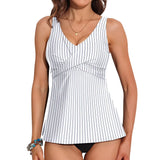 Charmo Womens Wrapped V Neck Swimsuit Tops Built in Bras Flowy Tankini Tops Bathing Suit Tops Only(No Bottoms）
