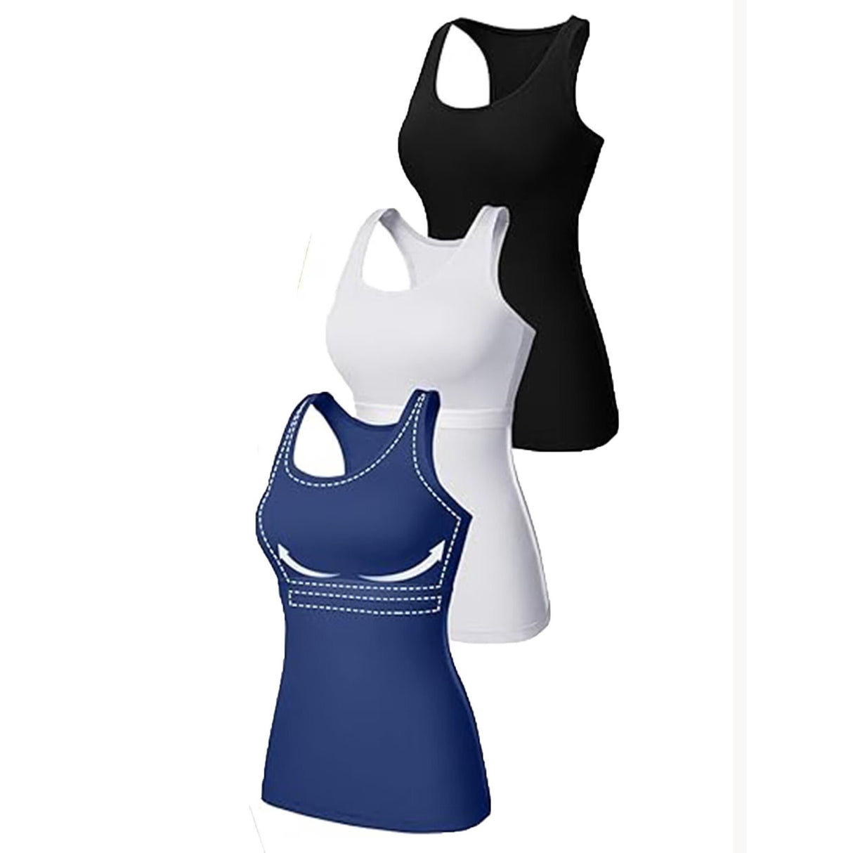 Charmo Womens 3-packs Cotton Tank Tops Fitting Racerback Undershirts Base Layer Camisole with Shelf Bra