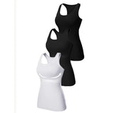 Charmo Womens 3-packs Cotton Tank Tops Fitting Racerback Undershirts Base Layer Camisole with Shelf Bra