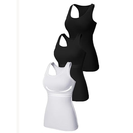 Charmo Womens 3-packs Cotton Tank Tops Fitting Racerback Undershirts Base Layer Camisole with Shelf Bra