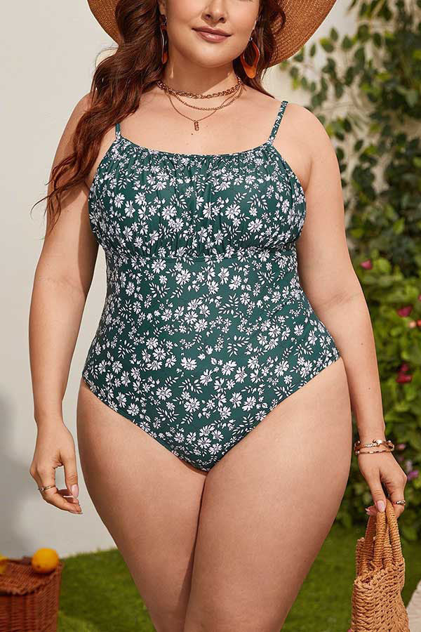 Plus Size Floral Print Ruching One Piece Swimsuit