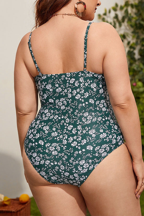 Plus Size Floral Print Ruching One Piece Swimsuit