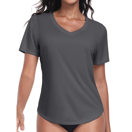Charmo Womens Shorts Sleeve Swim Shirts UPF 50+ Sun Protection Rashiguard Hiking Runing Shirt Tops