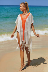 Color Block Hollow-Out Bohemia Tassel Knitted Beachwear